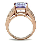 IP Rose Gold(Ion Plating) Brass Ring with AAA Grade CZ  in Light Amethyst