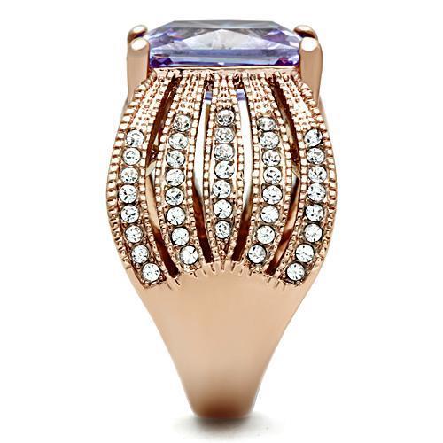 IP Rose Gold(Ion Plating) Brass Ring with AAA Grade CZ  in Light Amethyst