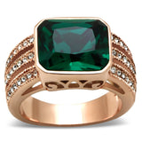 IP Rose Gold(Ion Plating) Brass Ring with Synthetic Synthetic Glass in Blue Zircon