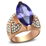 IP Rose Gold(Ion Plating) Brass Ring with AAA Grade CZ  in Tanzanite