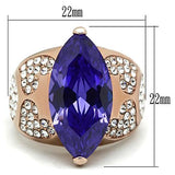 IP Rose Gold(Ion Plating) Brass Ring with AAA Grade CZ  in Tanzanite