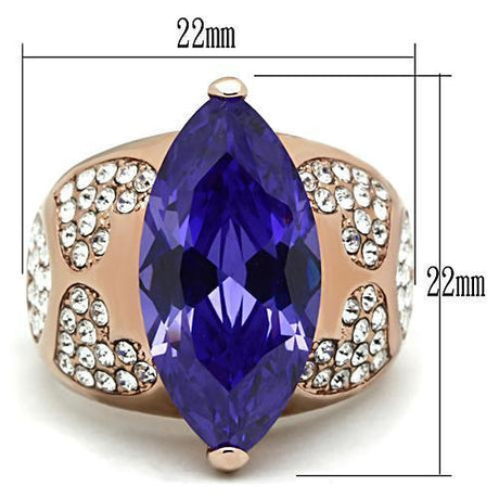 IP Rose Gold(Ion Plating) Brass Ring with AAA Grade CZ  in Tanzanite