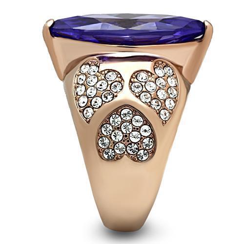 IP Rose Gold(Ion Plating) Brass Ring with AAA Grade CZ  in Tanzanite