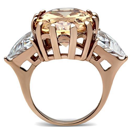 IP Rose Gold(Ion Plating) Brass Ring with AAA Grade CZ  in Champagne