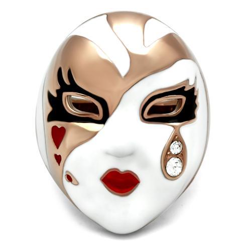 IP Rose Gold(Ion Plating) Brass Ring with Top Grade Crystal  in Clear