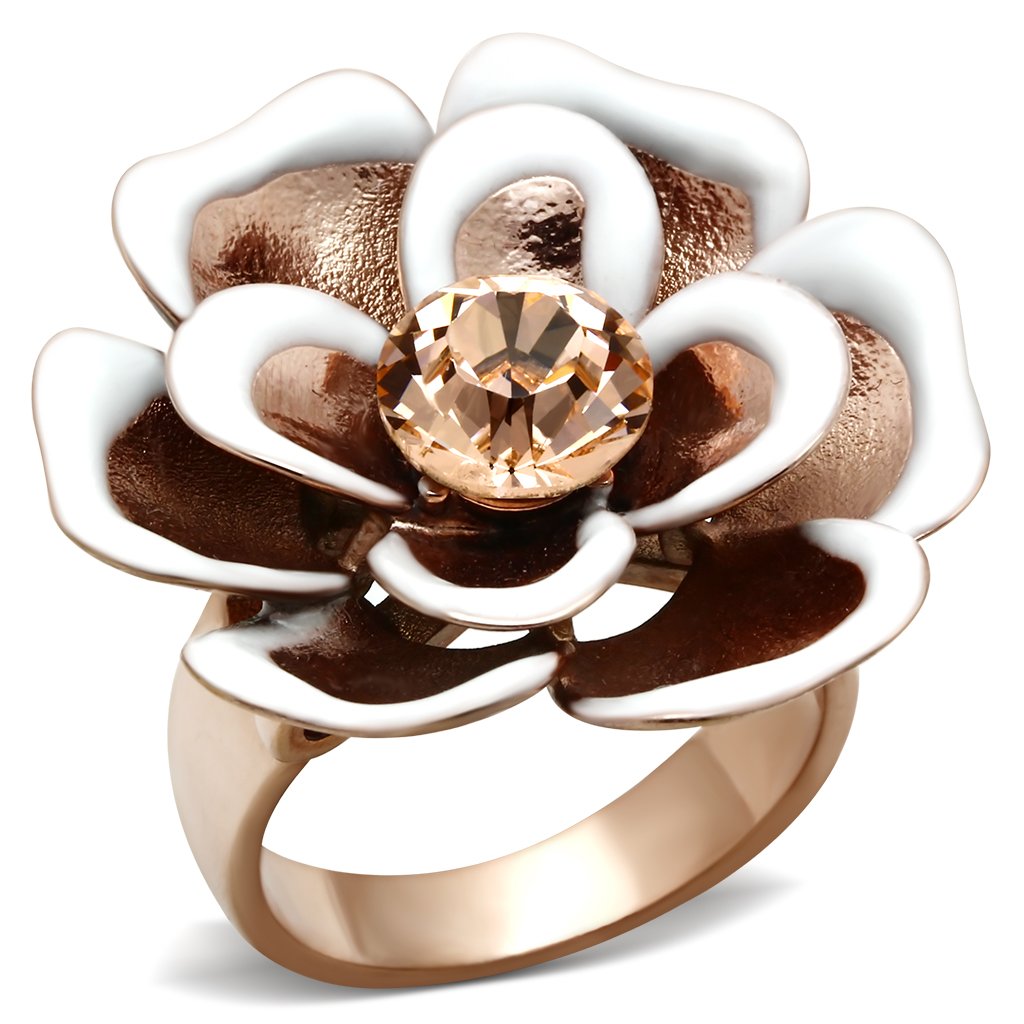 IP Rose Gold(Ion Plating) Brass Ring with Top Grade Crystal  in Light Peach