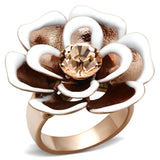 IP Rose Gold(Ion Plating) Brass Ring with Top Grade Crystal  in Light Peach