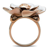 IP Rose Gold(Ion Plating) Brass Ring with Top Grade Crystal  in Light Peach