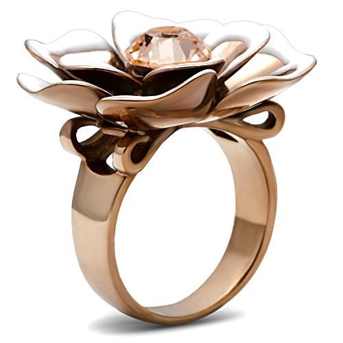 IP Rose Gold(Ion Plating) Brass Ring with Top Grade Crystal  in Light Peach