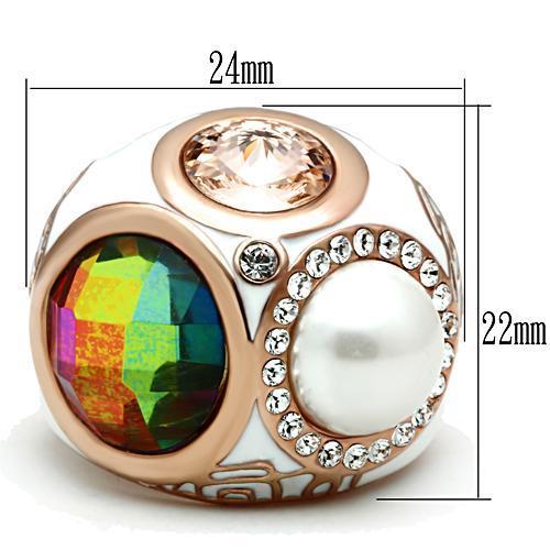 IP Rose Gold(Ion Plating) Brass Ring with Synthetic Synthetic Glass in Multi Color