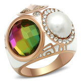 IP Rose Gold(Ion Plating) Brass Ring with Synthetic Synthetic Glass in Multi Color
