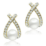 IP Gold(Ion Plating) Brass Earrings with Synthetic Pearl in White