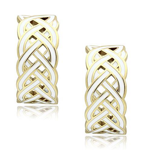 IP Gold(Ion Plating) Brass Earrings with Epoxy  in White