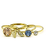 IP Gold(Ion Plating) Brass Ring with Top Grade Crystal  in Multi Color