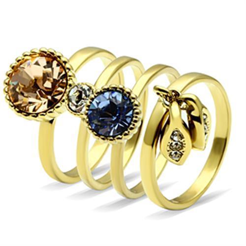 IP Gold(Ion Plating) Brass Ring with Top Grade Crystal  in Multi Color