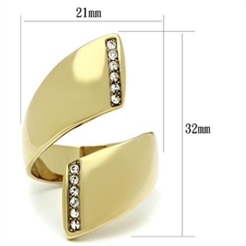 IP Gold(Ion Plating) Brass Ring with Top Grade Crystal  in Clear