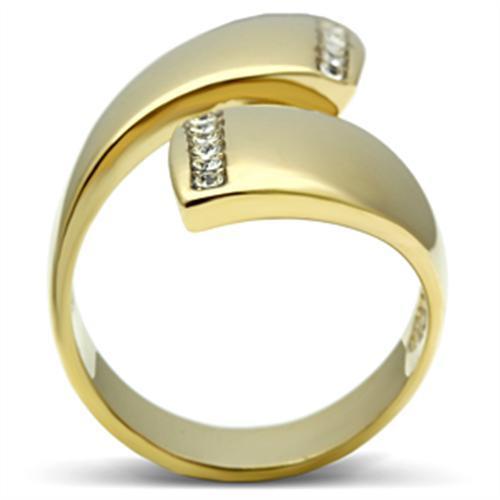 IP Gold(Ion Plating) Brass Ring with Top Grade Crystal  in Clear