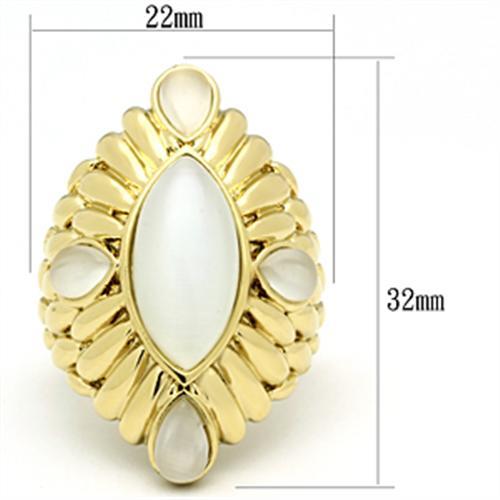 IP Gold(Ion Plating) Brass Ring with Synthetic Cat Eye in White