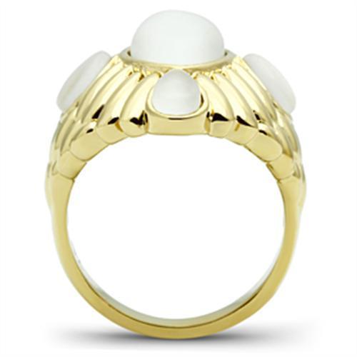 IP Gold(Ion Plating) Brass Ring with Synthetic Cat Eye in White