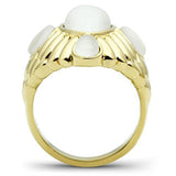 IP Gold(Ion Plating) Brass Ring with Synthetic Cat Eye in White