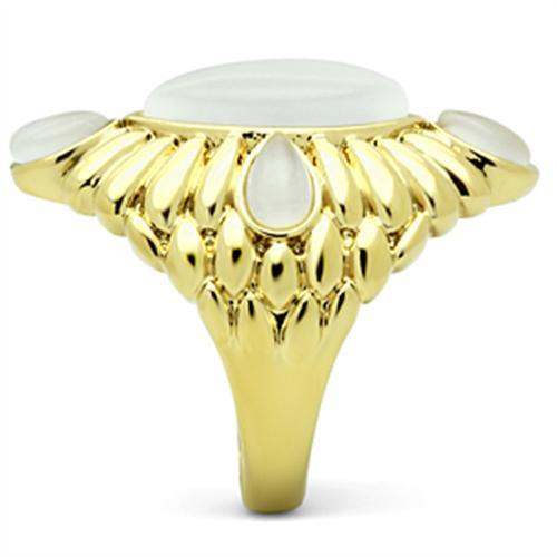IP Gold(Ion Plating) Brass Ring with Synthetic Cat Eye in White
