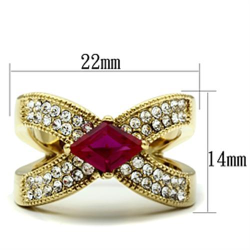 IP Gold(Ion Plating) Brass Ring with AAA Grade CZ  in Ruby