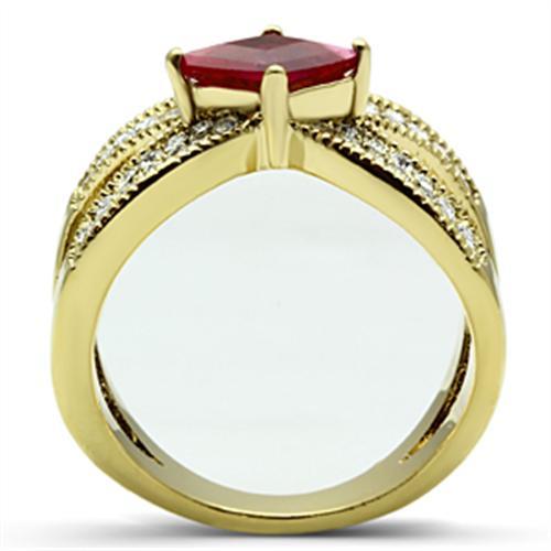 IP Gold(Ion Plating) Brass Ring with AAA Grade CZ  in Ruby