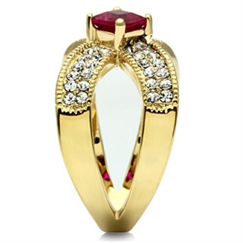 IP Gold(Ion Plating) Brass Ring with AAA Grade CZ  in Ruby