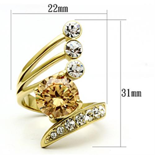 IP Gold(Ion Plating) Brass Ring with AAA Grade CZ  in Champagne