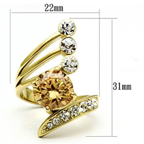 IP Gold(Ion Plating) Brass Ring with AAA Grade CZ  in Champagne