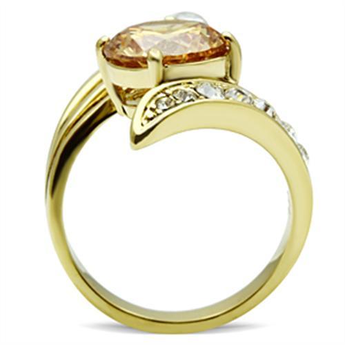 IP Gold(Ion Plating) Brass Ring with AAA Grade CZ  in Champagne