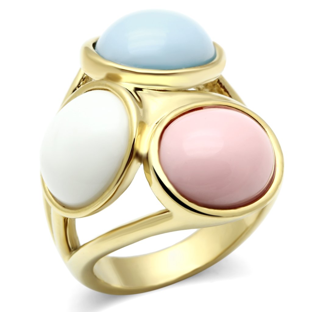 IP Gold(Ion Plating) Brass Ring with Synthetic Synthetic Stone in Multi Color