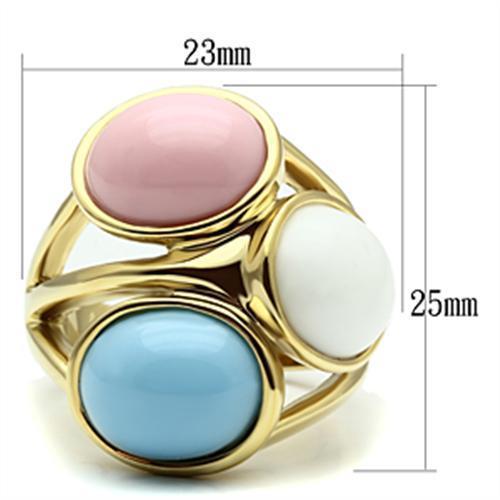 IP Gold(Ion Plating) Brass Ring with Synthetic Synthetic Stone in Multi Color