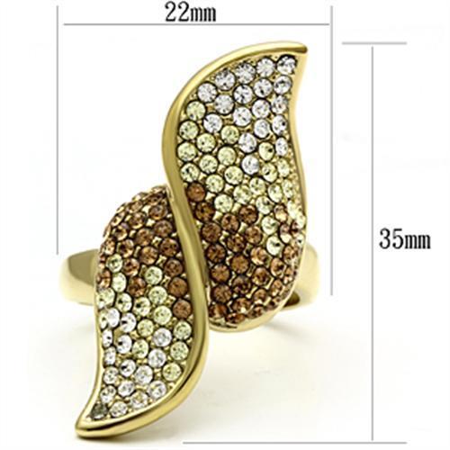 IP Gold(Ion Plating) Brass Ring with Top Grade Crystal  in Multi Color