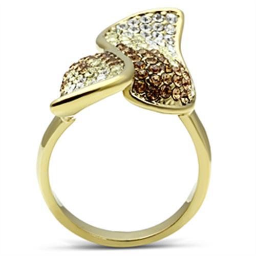 IP Gold(Ion Plating) Brass Ring with Top Grade Crystal  in Multi Color