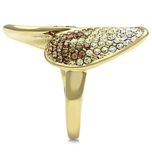 IP Gold(Ion Plating) Brass Ring with Top Grade Crystal  in Multi Color