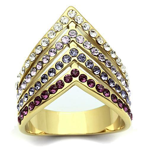 IP Gold(Ion Plating) Brass Ring with Top Grade Crystal  in Multi Color