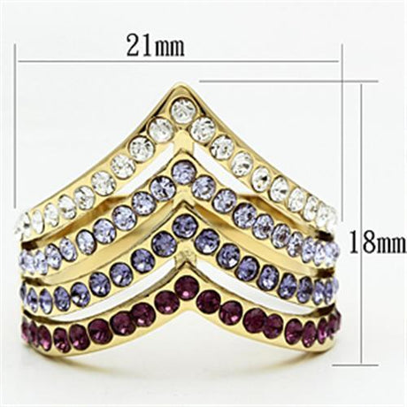 IP Gold(Ion Plating) Brass Ring with Top Grade Crystal  in Multi Color