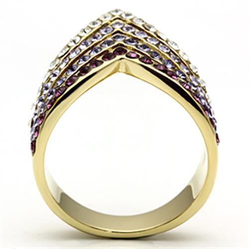 IP Gold(Ion Plating) Brass Ring with Top Grade Crystal  in Multi Color