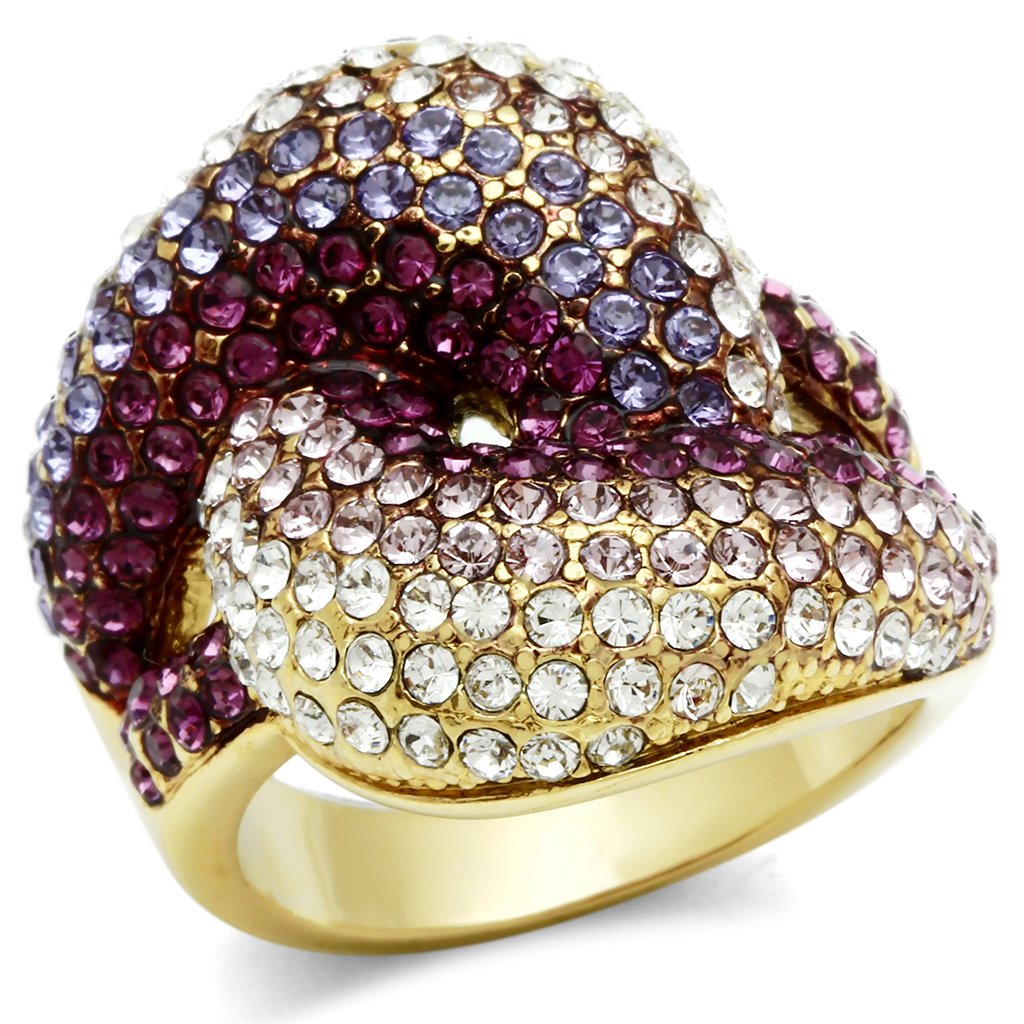 IP Gold(Ion Plating) Brass Ring with Top Grade Crystal  in Multi Color