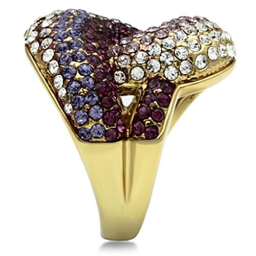 IP Gold(Ion Plating) Brass Ring with Top Grade Crystal  in Multi Color