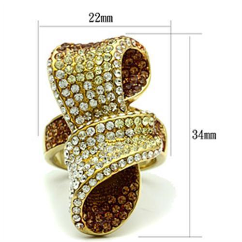 IP Gold(Ion Plating) Brass Ring with Top Grade Crystal  in Multi Color
