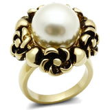 IP Gold(Ion Plating) Brass Ring with Synthetic Pearl in White