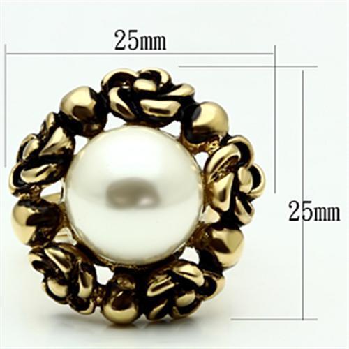 IP Gold(Ion Plating) Brass Ring with Synthetic Pearl in White
