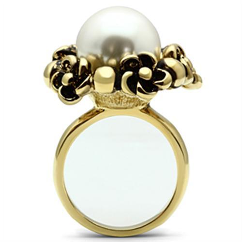 IP Gold(Ion Plating) Brass Ring with Synthetic Pearl in White