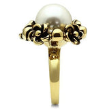 IP Gold(Ion Plating) Brass Ring with Synthetic Pearl in White