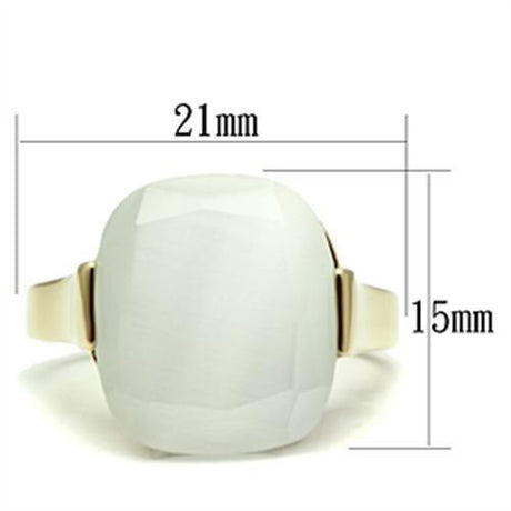IP Gold(Ion Plating) Brass Ring with Synthetic Cat Eye in White