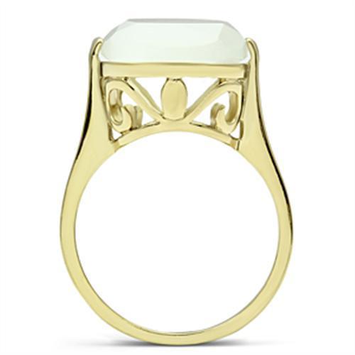 IP Gold(Ion Plating) Brass Ring with Synthetic Cat Eye in White