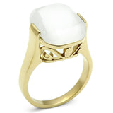 IP Gold(Ion Plating) Brass Ring with Synthetic Cat Eye in White