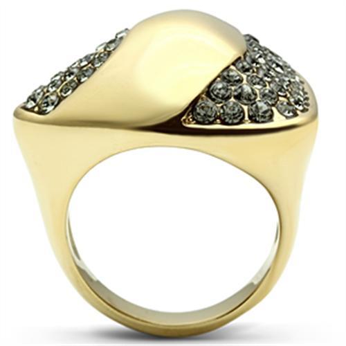IP Gold(Ion Plating) Brass Ring with Top Grade Crystal  in Black Diamond